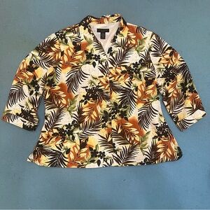 Silk Land 100% Silk Plus Size 3X Womens Button Down Floral Beaded Blouse Top